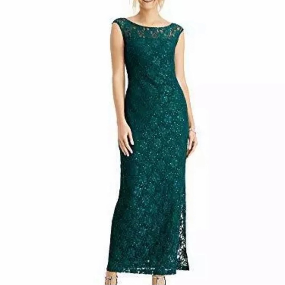 Connected Apparel Hunter Green Sequin Lace Gown 10